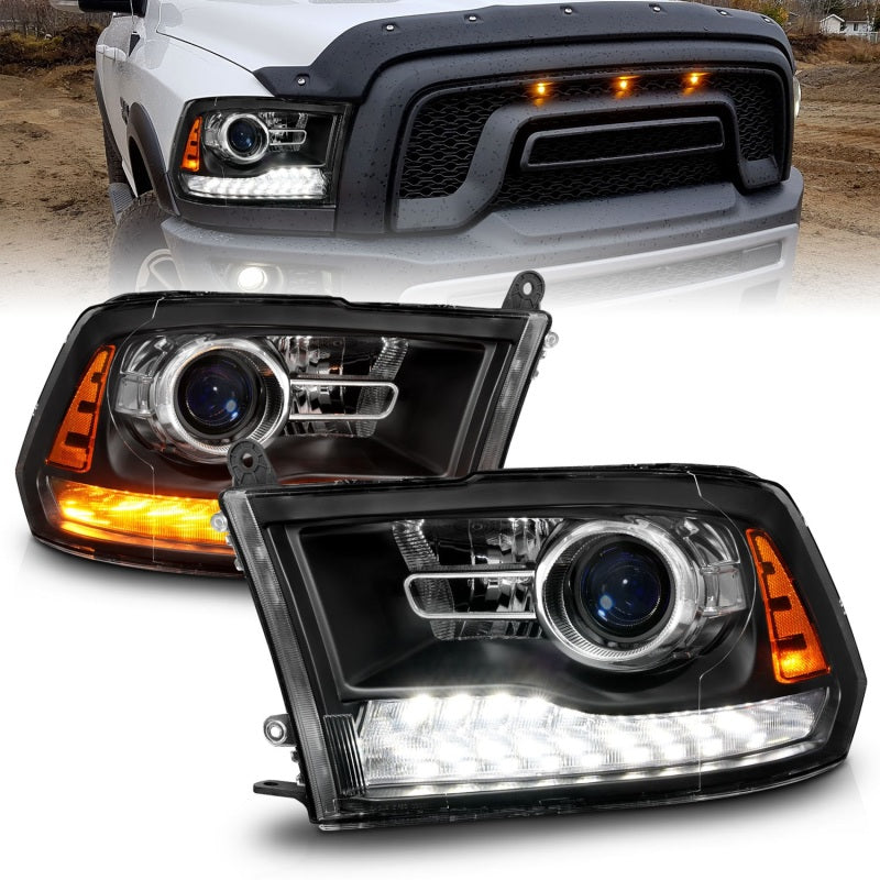 ANZO 09–18 Dodge Ram 1500/2500/3500 LED Plank Style Scheinwerfer Switchback + Sequential – Mattschwarz