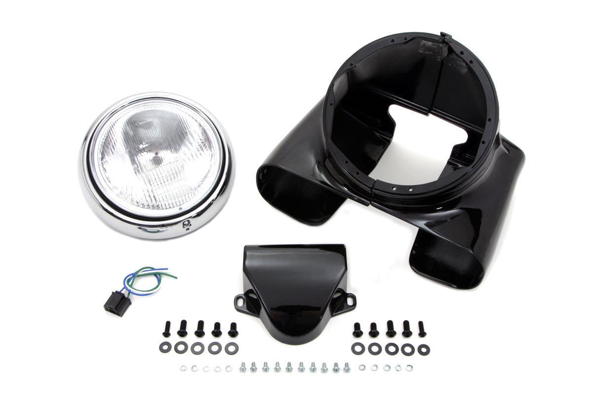 Kit de cubierta de faro de 7" de color negro para Harley-Davidson FL 1960-1984