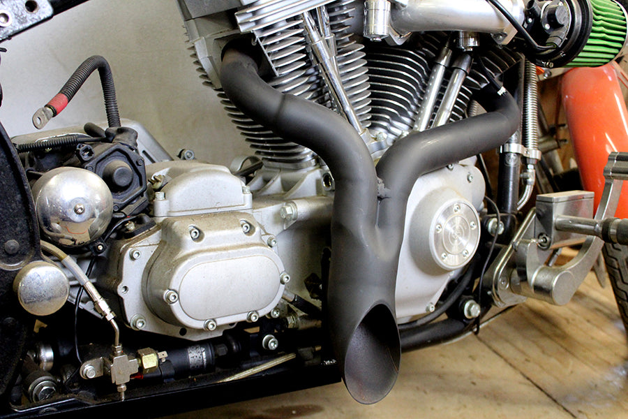 Lakester Style Side Dump "Y" Exhaust Black For Harley-Davidson Twin Cam