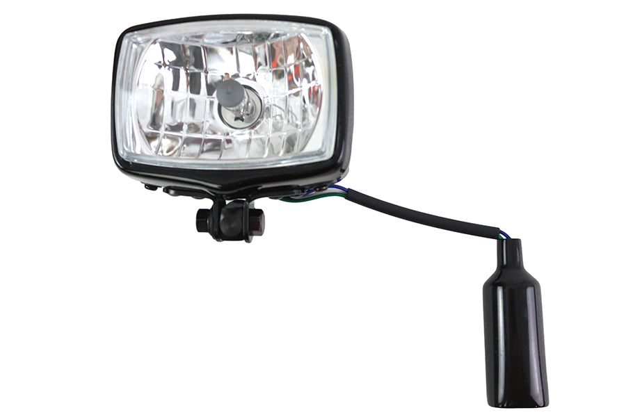 12 Volt Chopper Rectangular Headlamp Black For Harley-Davidson