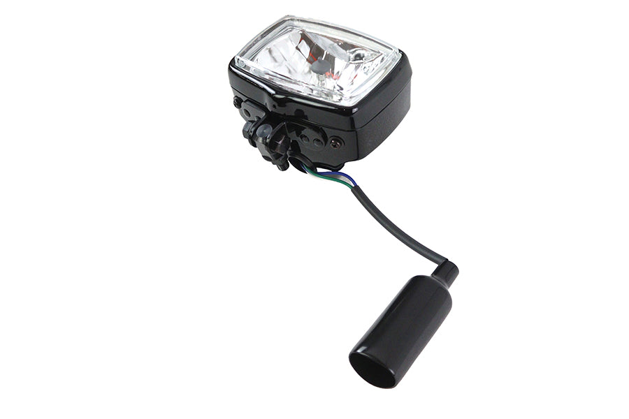 12 Volt Chopper Rectangular Headlamp Black For Harley-Davidson