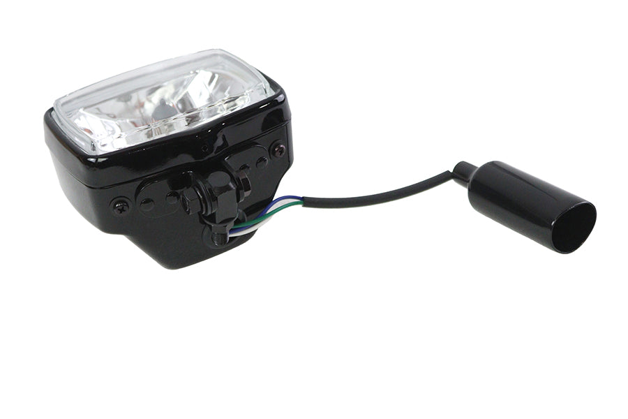 12 Volt Chopper Rectangular Headlamp Black For Harley-Davidson