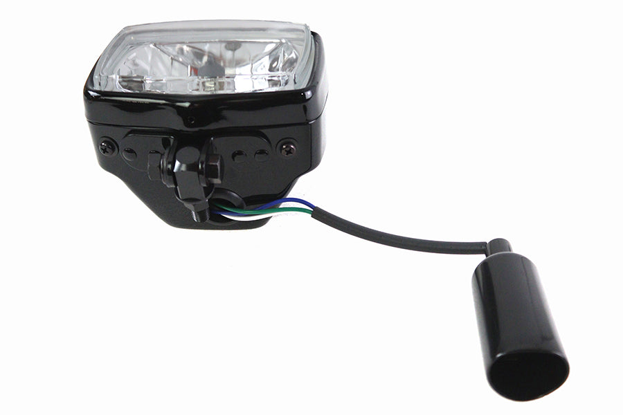 12 Volt Chopper Rectangular Headlamp Black For Harley-Davidson