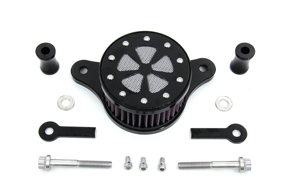 Custom Mini Round Air Cleaner Kit Black For Harley-Davidson Twin Cam