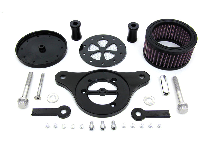 Custom Mini Round Air Cleaner Kit Black For Harley-Davidson Twin Cam