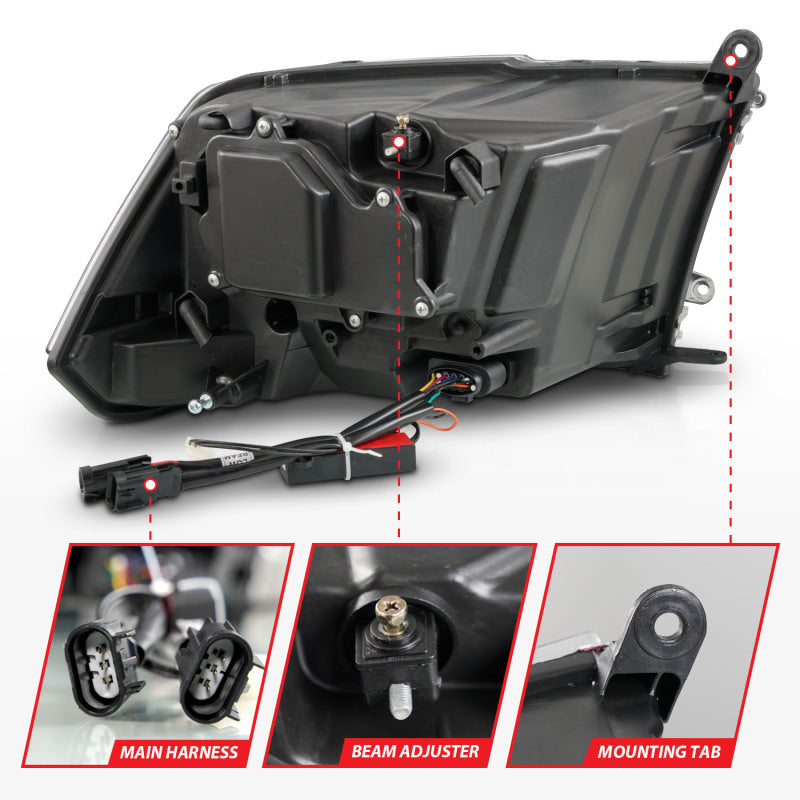 ANZO 09–18 Dodge Ram 1500/2500/3500 LED Plank Style Scheinwerfer Switchback + Sequential – Mattschwarz