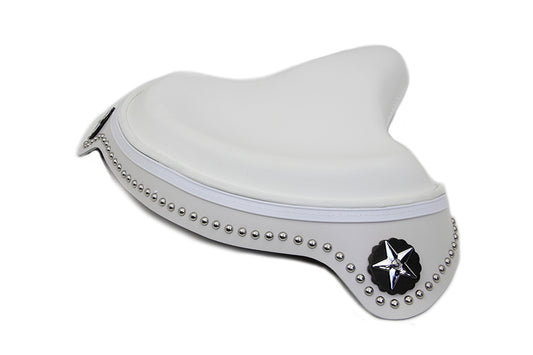 White Leather Solo Seat with Skirt For Harley-Davidson 1929-1984
