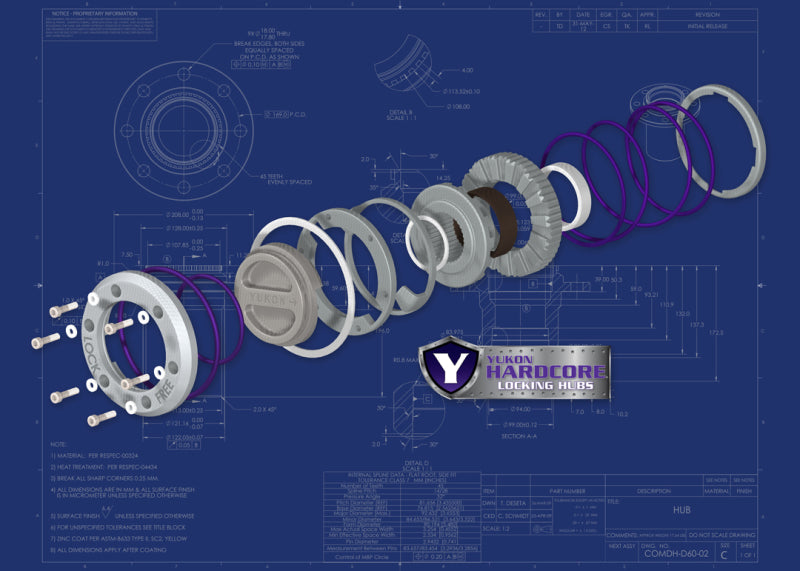 Juego de buje de bloqueo Yukon Gear Hardcore para Dana 60/35 estrías. Ford 99-04