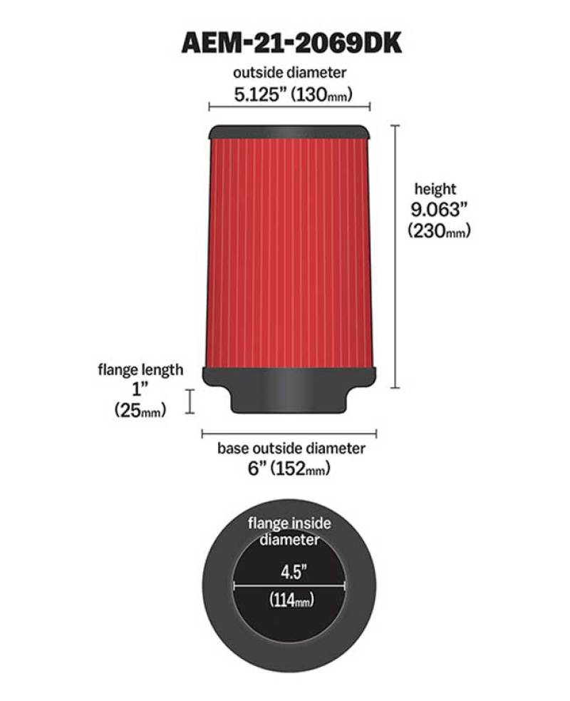 AEM DryFlow Air Filter AIR FILTER KIT 4.5in X 9in DRYFLOW