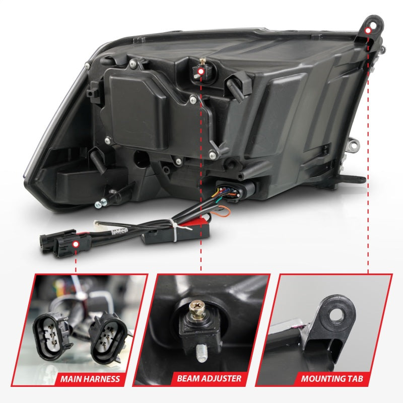 ANZO 09–18 Dodge Ram 1500/2500/3500 LED Plank Style Scheinwerfer Switchback + Sequential – Mattschwarz