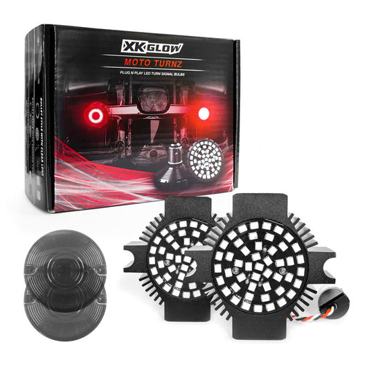 Kit de intermitentes LED traseros para motocicleta XK Glow: lentes ahumadas de estilo plano