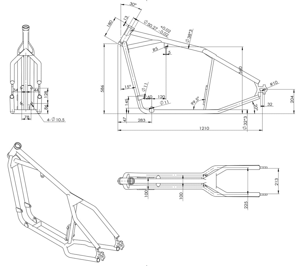 D+D XL Rigid Frame Raw For Harley-Davidson Sportster 1986-2003