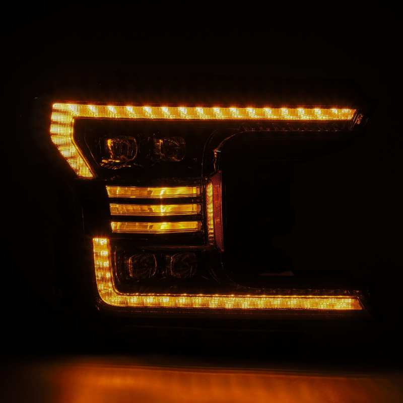 Faro delantero LED AlphaRex NOVA para Ford F-150 2018-20, estilo tablón, Alpha Blk con luz activa, señal de secuencia y DRL