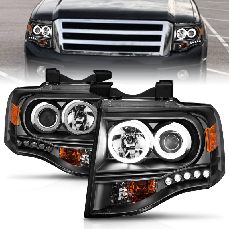 ANZO 2007-2014 Ford Expedition Projektorscheinwerfer mit Halo, Schwarz
