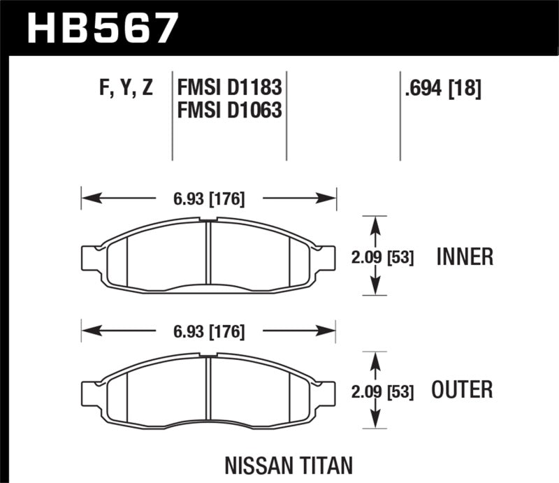 Hawk For 04-06 For Infiniti QX56 / 05-06 Armada / 04 Pathfinder / 04-07 Titan LTS Street Front Brake Pads