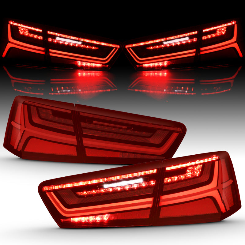ANZO 2012–2018 Audi A6 LED-Rücklichter, schwarzes Gehäuse, rote/klare Linse, 4 Stück (Sequenzsignal)