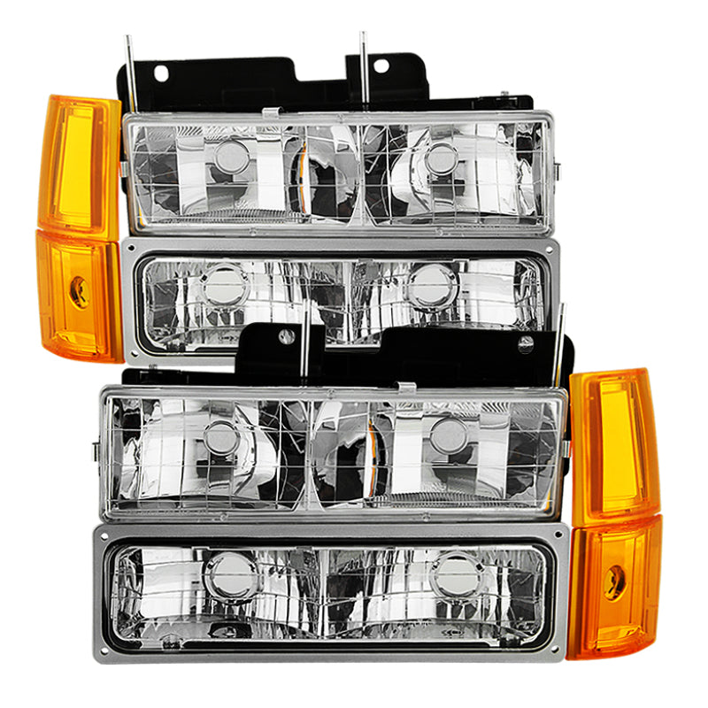 Juego de 8 faros delanteros Xtune GMC Yukon 94-99 con luces de estacionamiento y de esquina, cromados HD-JH-GCK94-AM-C-SET