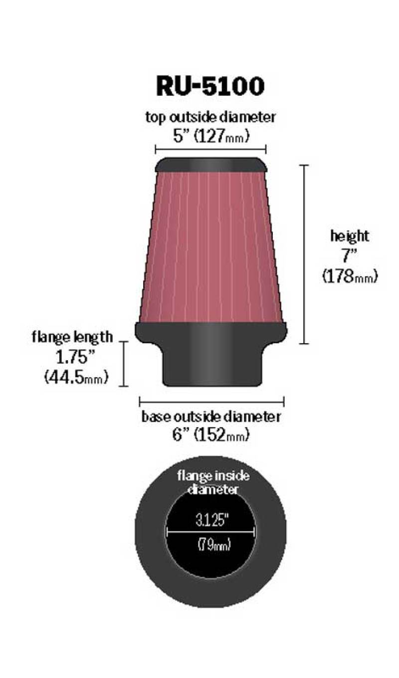 K&amp;N Universal-Luftfilter zum Anklemmen, 3-1/8 Zoll FLG / 6 Zoll B / 5 Zoll T / 7 Zoll H