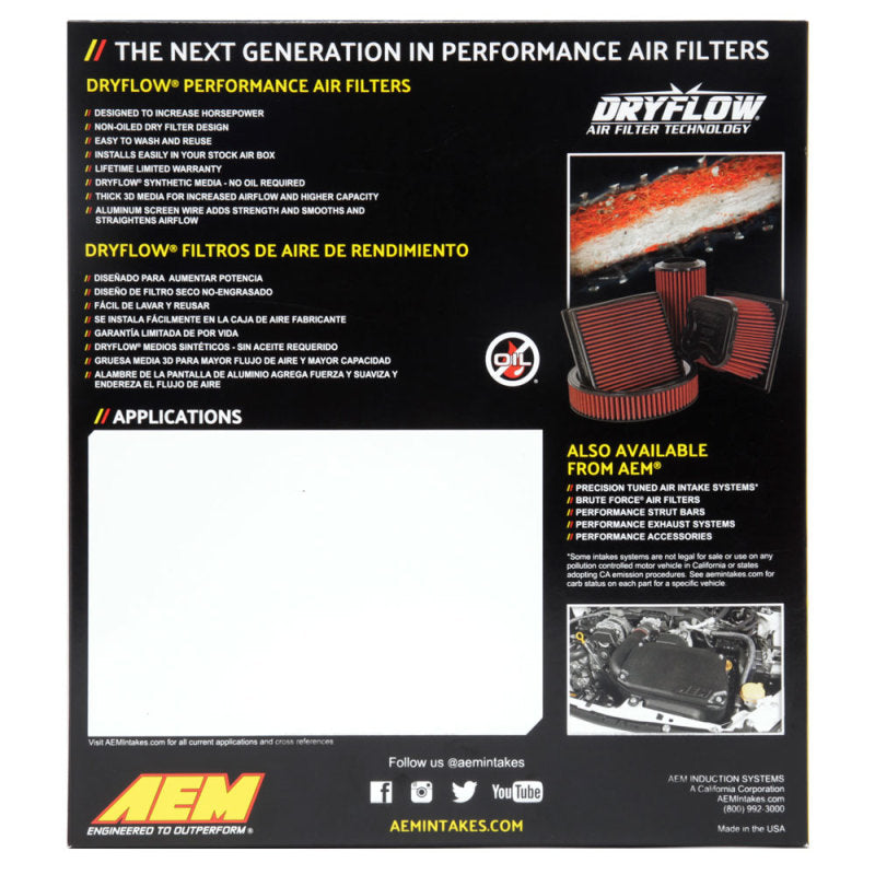 AEM For 19-20 Subaru WRX STI 2.5L DryFlow Air Filter