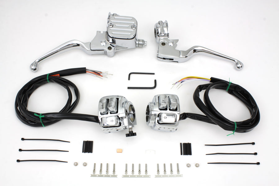 Chrome Handlebar Control Kit For Harley-Davidson With Single Front Brake Disk