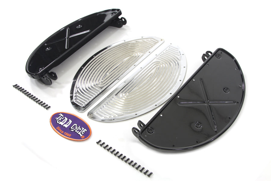 Black Driver Half Moon Footboard Set Chrome Ribbed Insert For Harley-Davidson