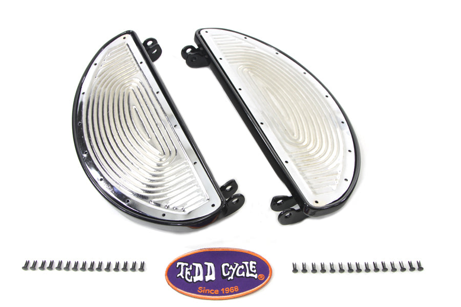 Black Driver Half Moon Footboard Set Chrome Ribbed Insert For Harley-Davidson