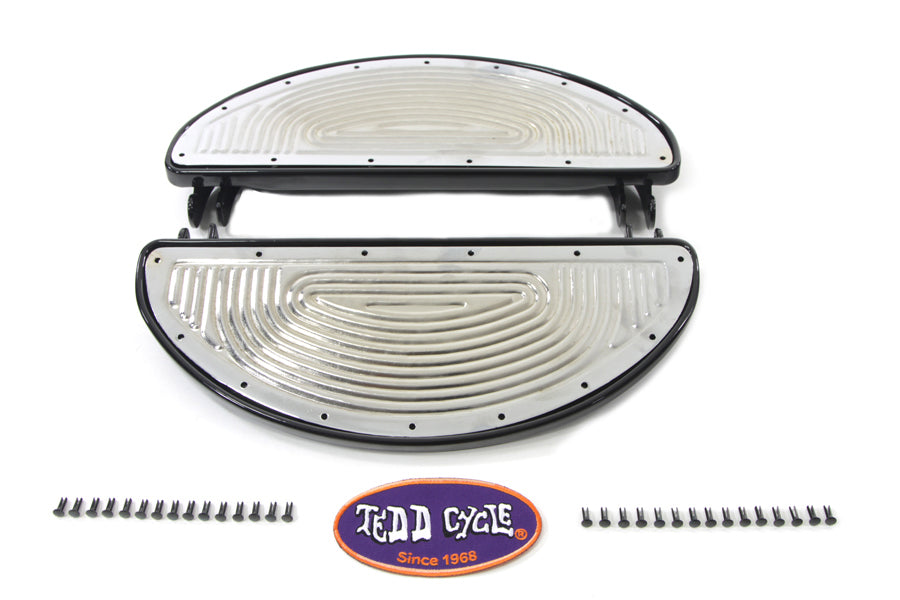 Black Driver Half Moon Footboard Set Chrome Ribbed Insert For Harley-Davidson