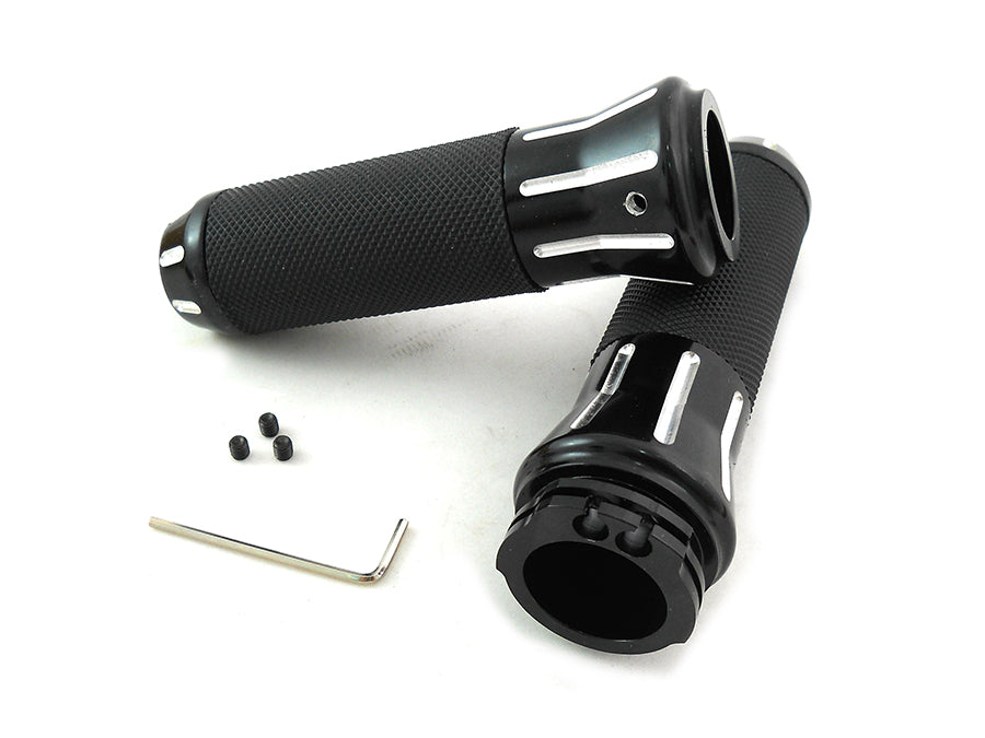Black Billet Handgrip Set Contrast Cut For Harley-Davidson