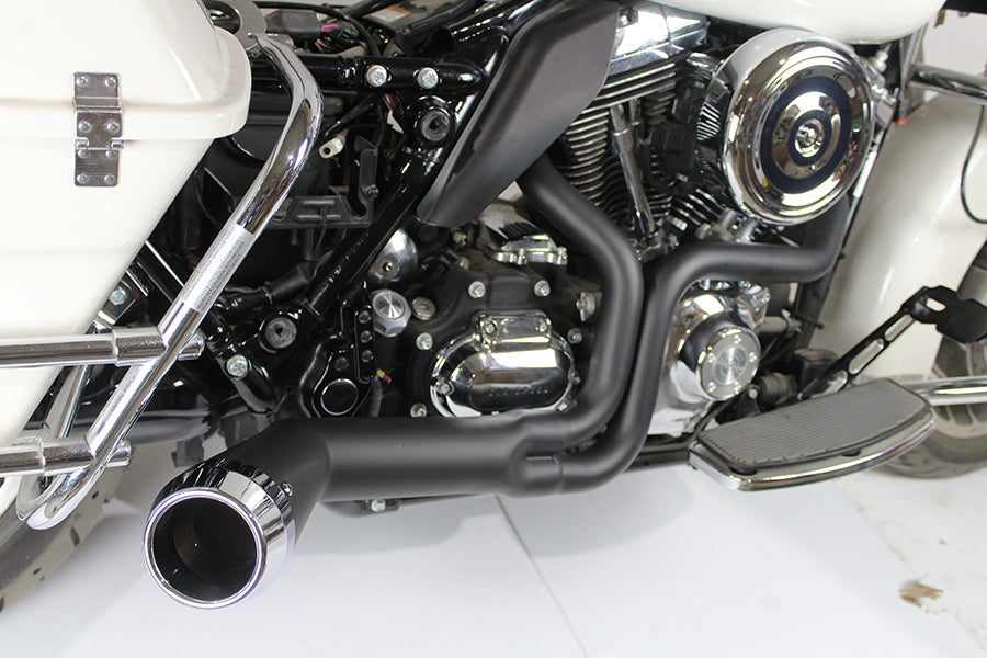 Offset Megaphone 2:1 Exhaust Black For Harley-Davidson Touring 1985-2006