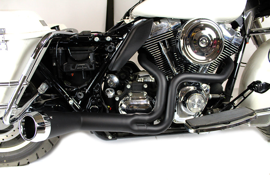Offset Megaphone 2:1 Exhaust Black For Harley-Davidson Touring 1985-2006