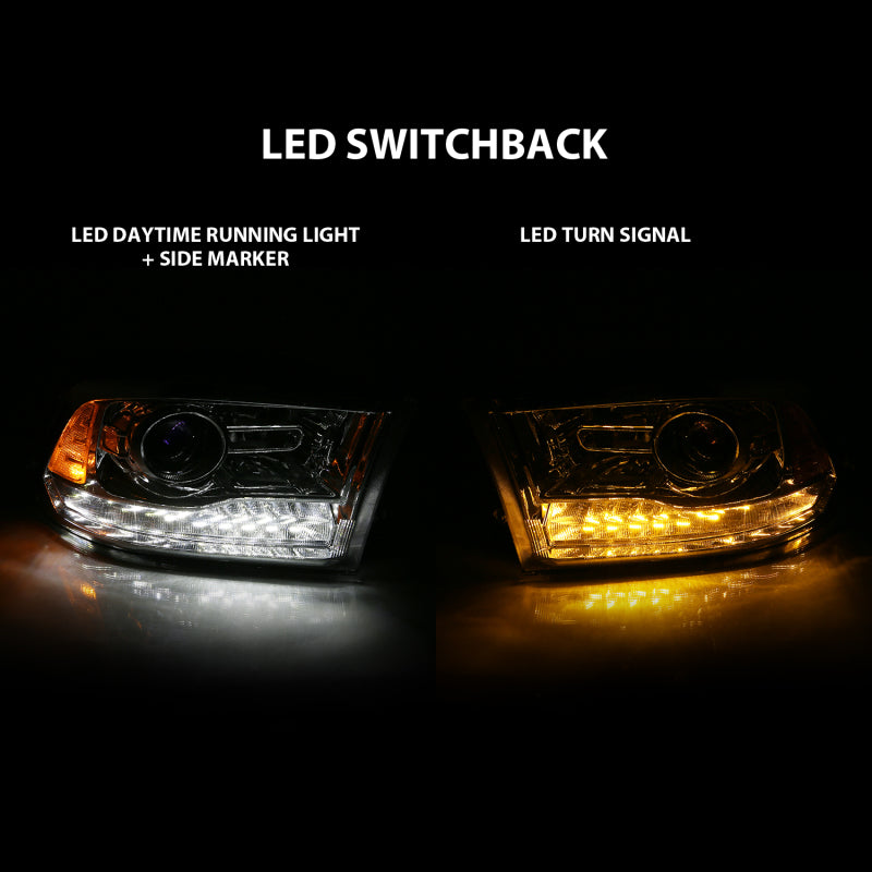 ANZO 2009-2018 Dodge Ram 1500 Proyector Estilo Tablón Switchback HL Halo Cromado Ámbar (Estilo OE)