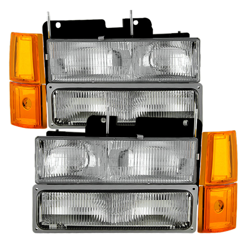 Juego de 8 faros delanteros Xtune GMC Yukon 94-99 con luces de estacionamiento y de esquina - OEM HD-JH-GCK94-OE-C-SET