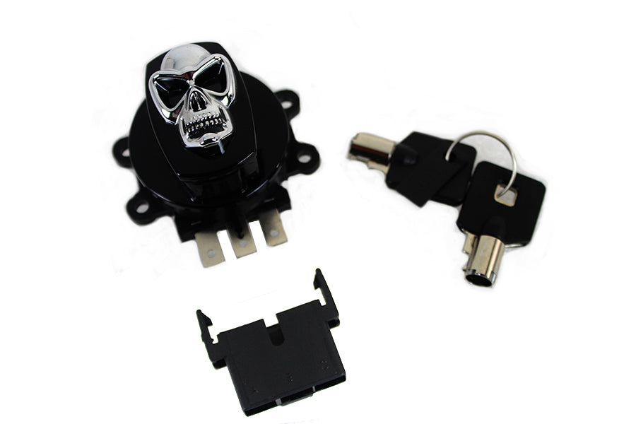 Black Ignition Switch With Chrome Skull For Harley-Davidson 1995-2013