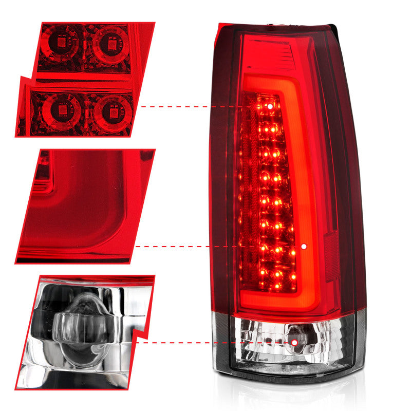 ANZO 1999-2000 Cadillac Escalade LED-Rücklichter, Chromgehäuse, rote/klare Linse, Paar