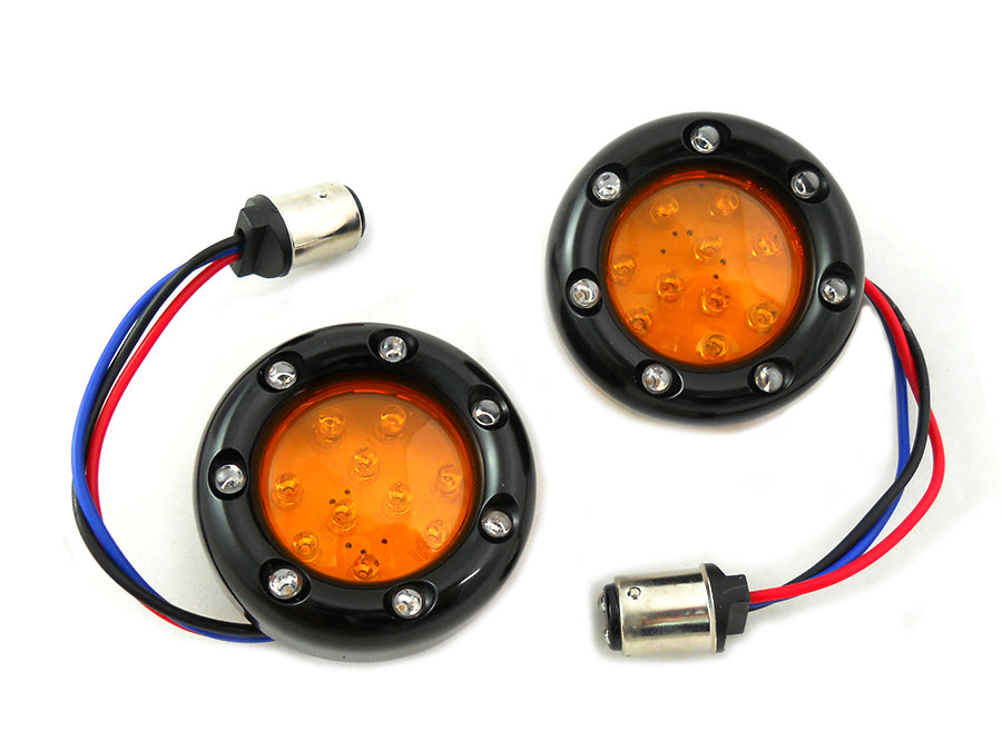 Black LED Turn Signal Bezel With Amber Lens For Harley-Davidson