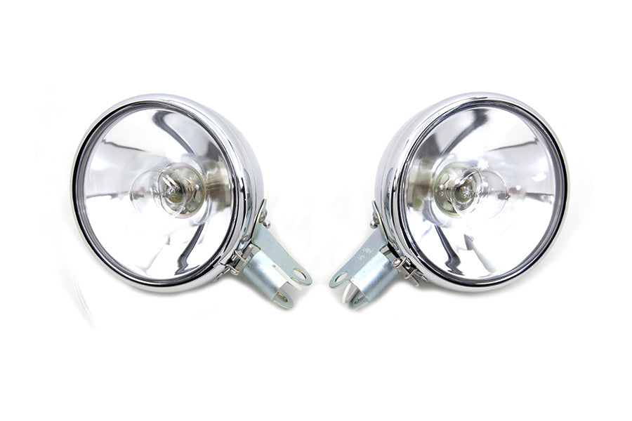 6 Volt Replica Chrome Guide Spotlamp Set For Harley-Davidson 1938-1957