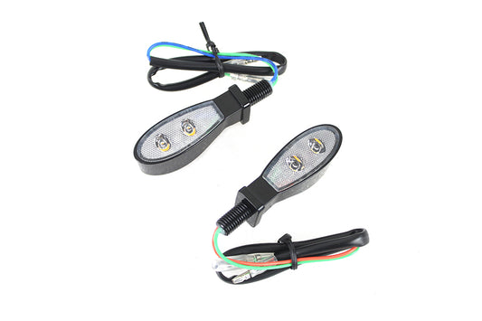 Black Tear Drop Shaped LED Turn Signal Set With Clear Lens Universal