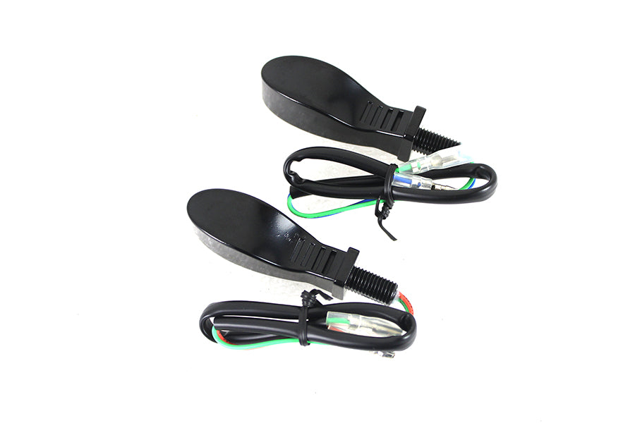 Schwarzes, tropfenförmiges LED-Blinker-Set mit transparenter Linse, universell