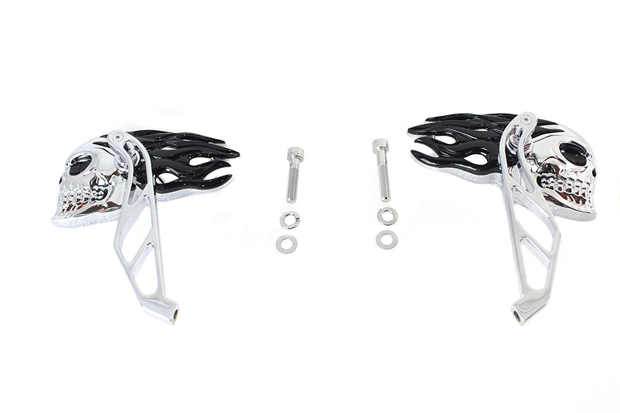 Flame Skull Mirror Set Black And Chrome For Harley-Davidson