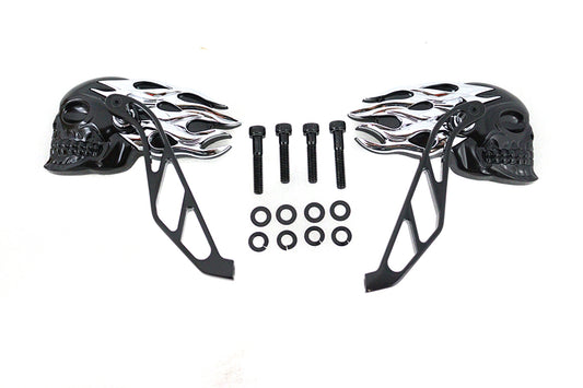 Flame Skull Mirror Set Chrome For Harley-Davidson