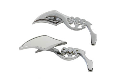 Diamond Shaped Mirror Set With Billet Tri Skull Stems For Harley-Davidson