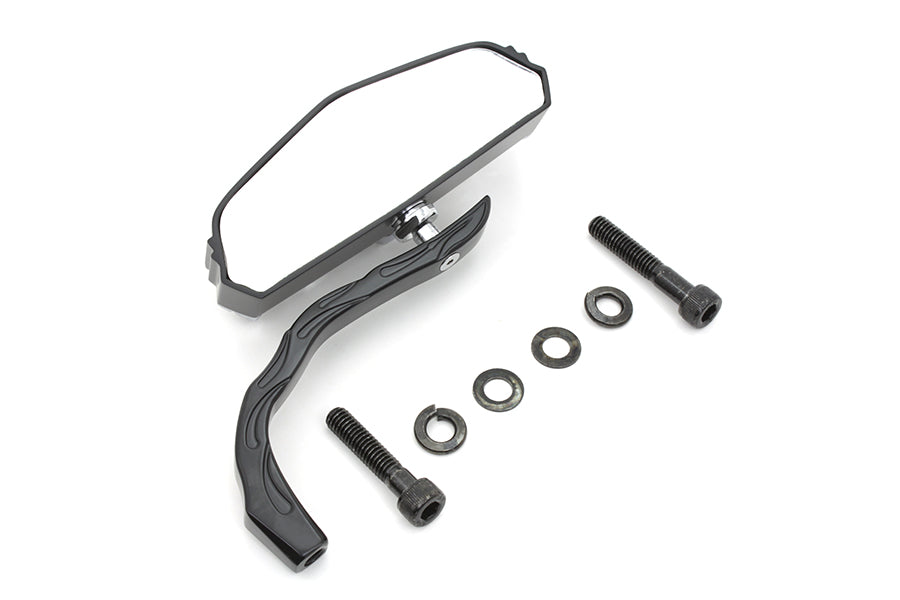 Black 5 Skull Mirror With Billet Flame Stem For Harley-Davidson