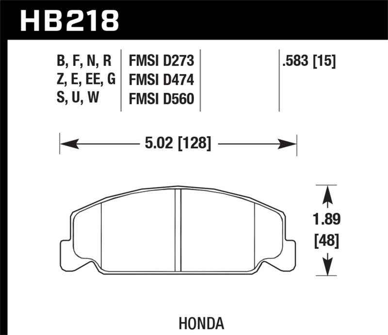 Hawk 88-89 Civic Si / 92-00 Civic CX / 88-00 DX / 98-00 GX HPS Street Bremsbeläge vorn