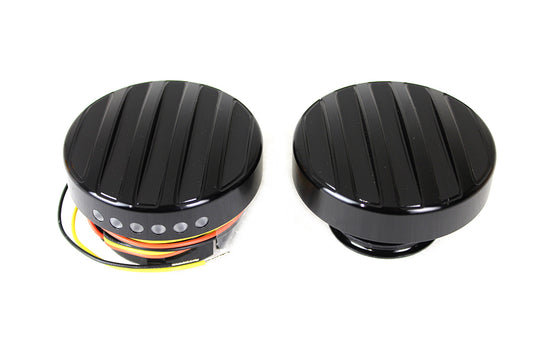 Black LED Ribbed Style Fuel Gauge and Filler Cap Set For Harley-Davidson