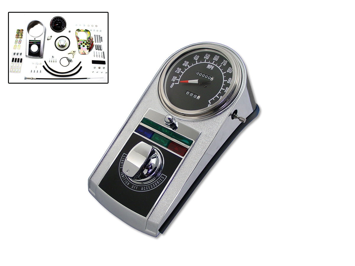 Chrome Dash Panel Kit 2:1 Ratio Speedometer For Harley-Davidson 1948-1983