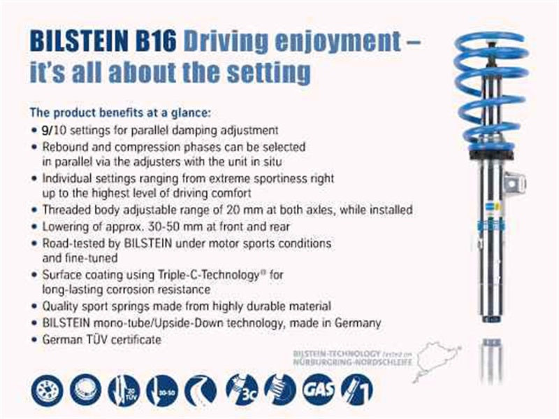 Bilstein B16 (PSS10) 12-13 BMW 328i 2.0L &amp; 3.0L/335i 3.0L Performance-Federungssystem vorn und hinten