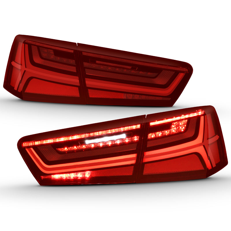 ANZO 2012–2018 Audi A6 LED-Rücklichter, schwarzes Gehäuse, rote/klare Linse, 4 Stück (Sequenzsignal)