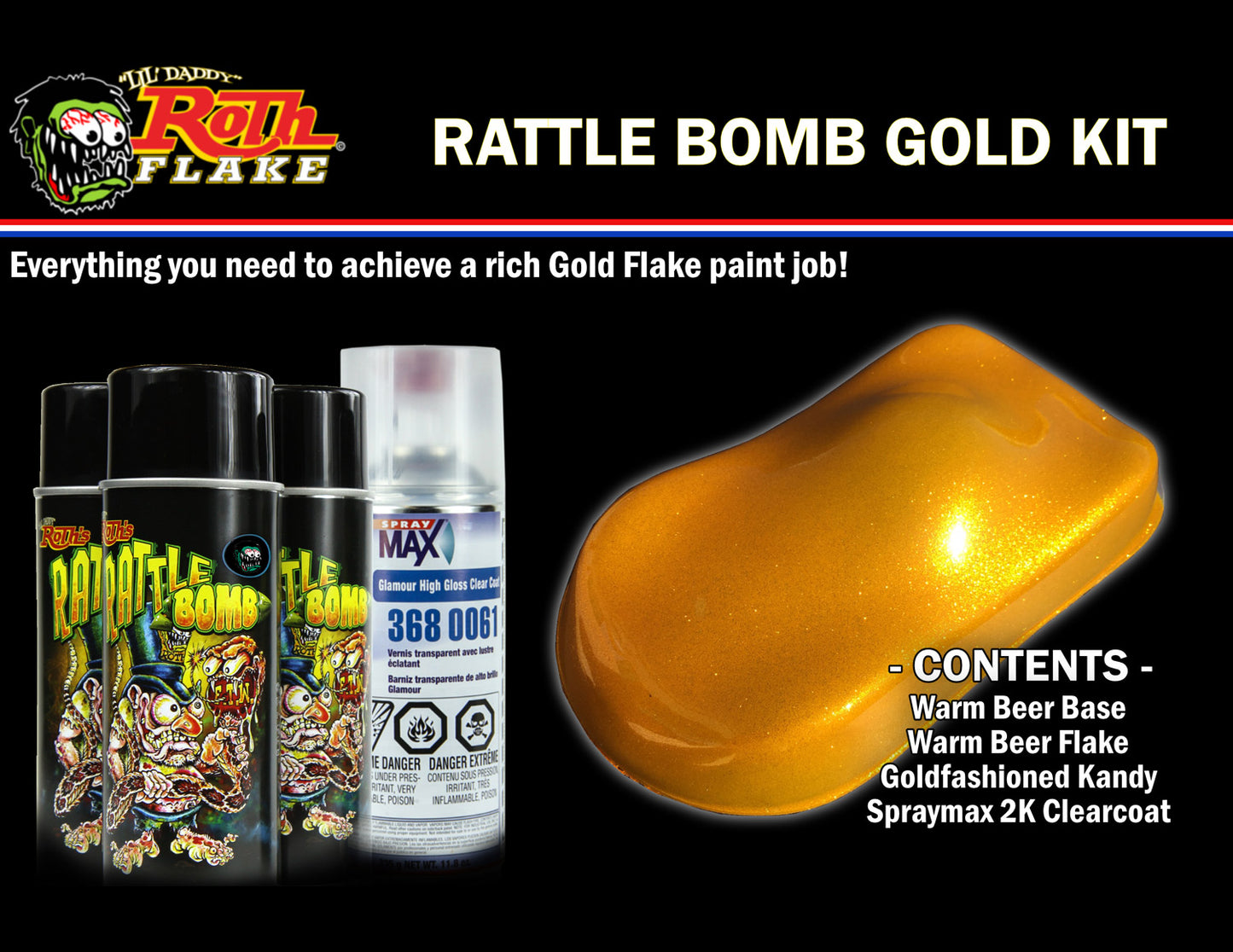 Roth Flake Custom Paint Rattle Bomb Spray Kit Gold