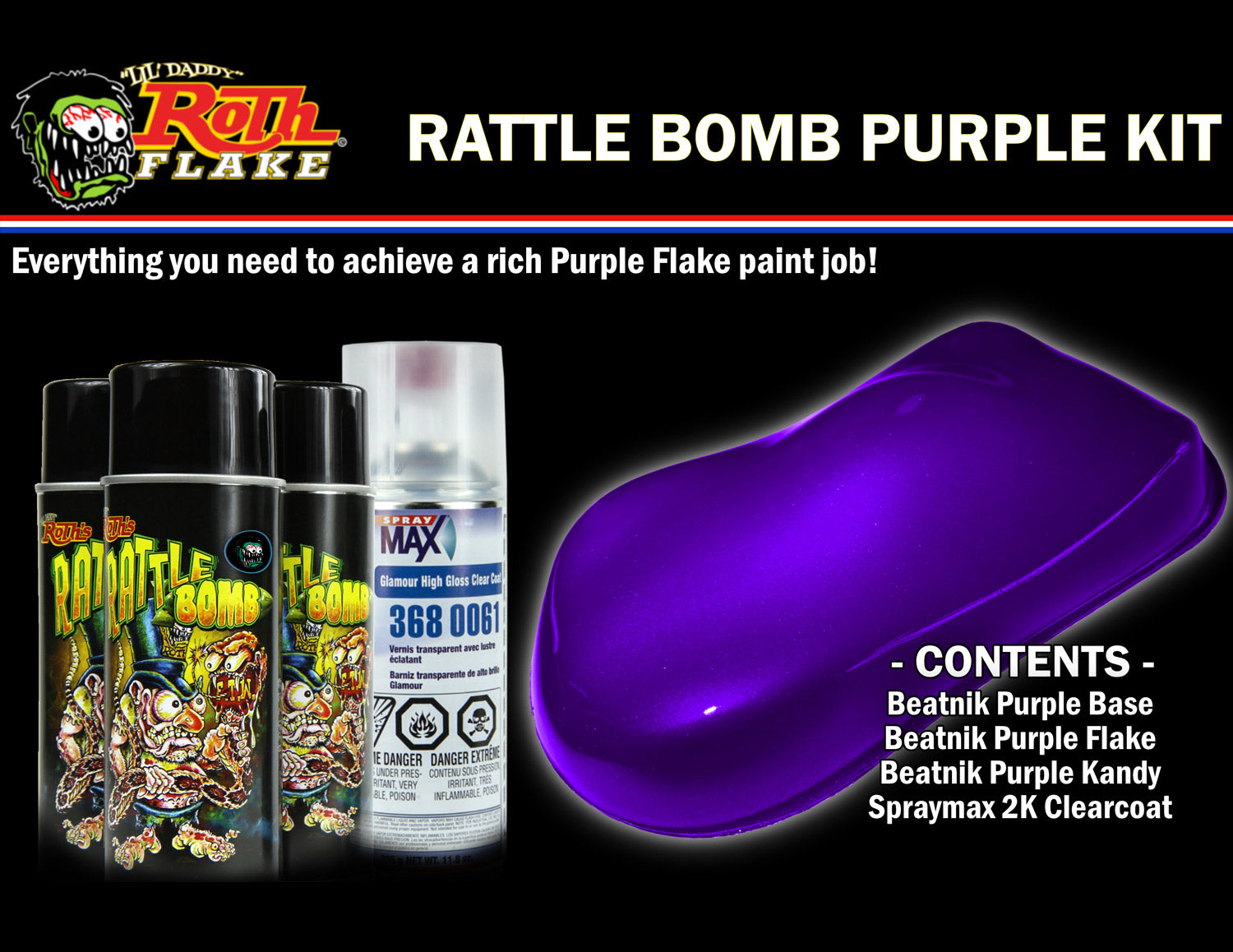 Roth Flake Custom Paint Rattle Bomb Spray Kit Purple