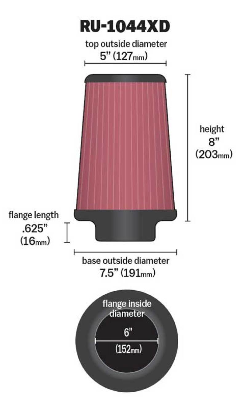 K&amp;N Universal-Luftfilter zum Anklemmen, 6 Zoll FLG / 7-1/2 Zoll B / 5 Zoll T / 8 Zoll H